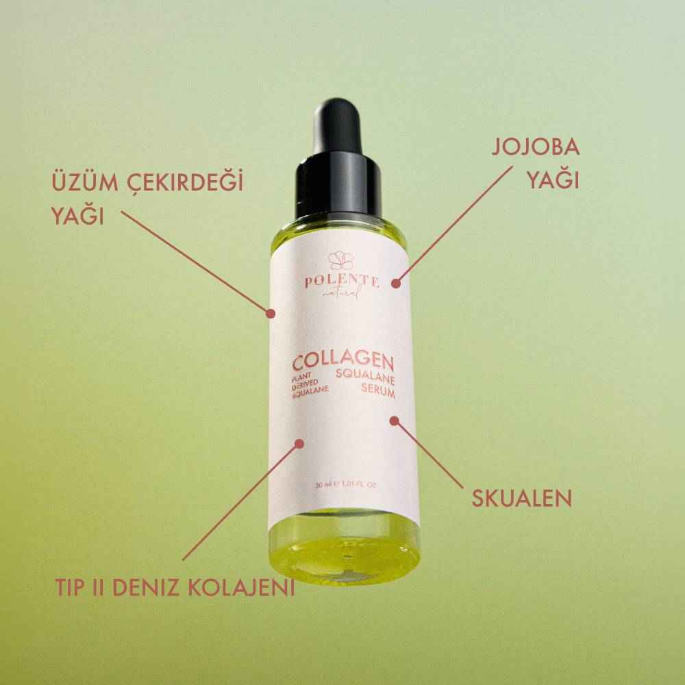 Kolajen Serum kutu ambalajı önden — Polente Natural yaşlanma karşıtı serisi