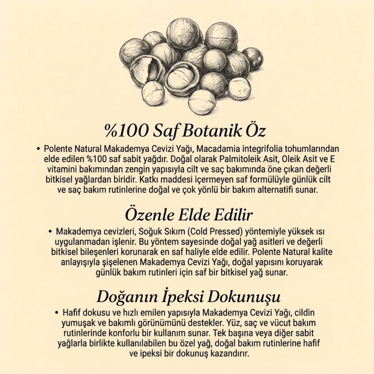 Makademya Cevizi Yağı 30 ml damlalık ve şişe kompozisyonu — kuru cilt ve saç için besleyici yağ
