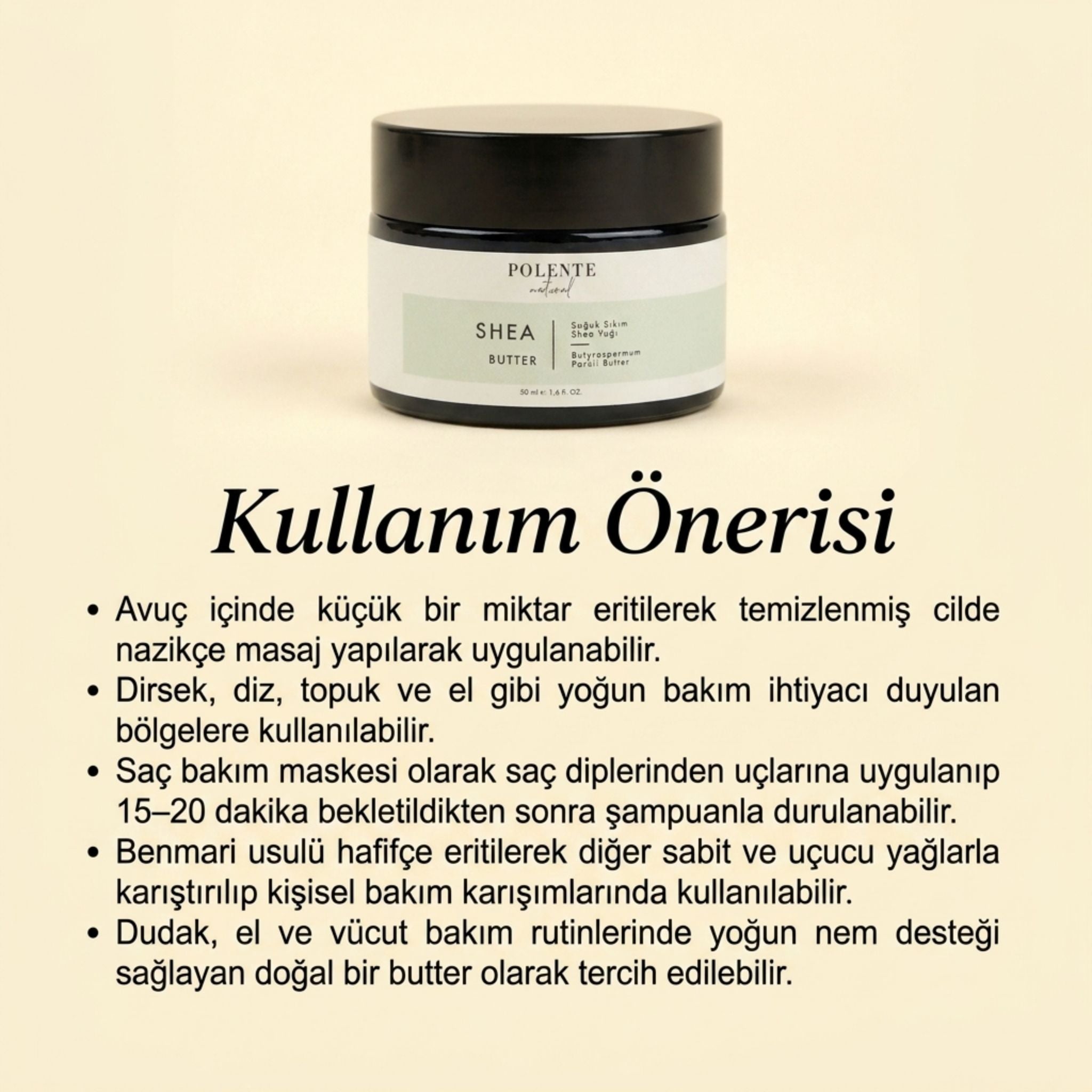Shea Butter - Soğuk Sıkım (50 ml) - Polente Natural