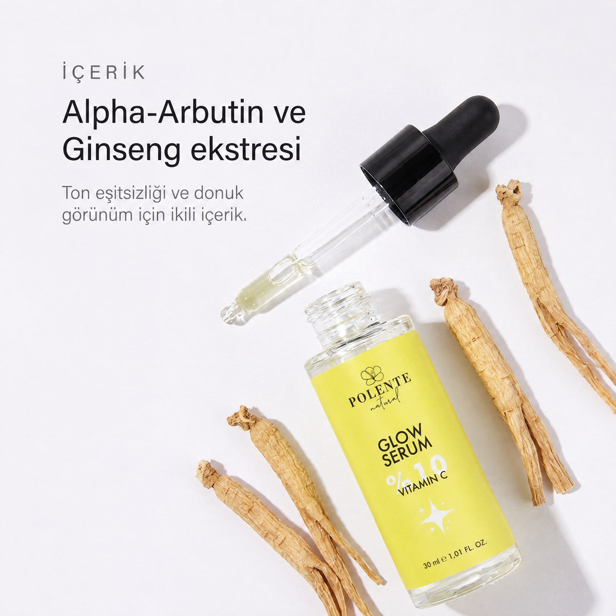 GLOW SERUM 30 ml — Alpha-Arbutin ve Ginseng ekstresi
