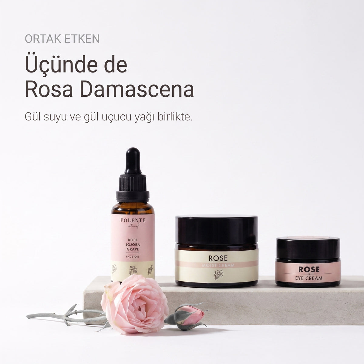 Gül Canlandırıcı Cilt Bakım Serisi — üçünde de Rosa Damascena