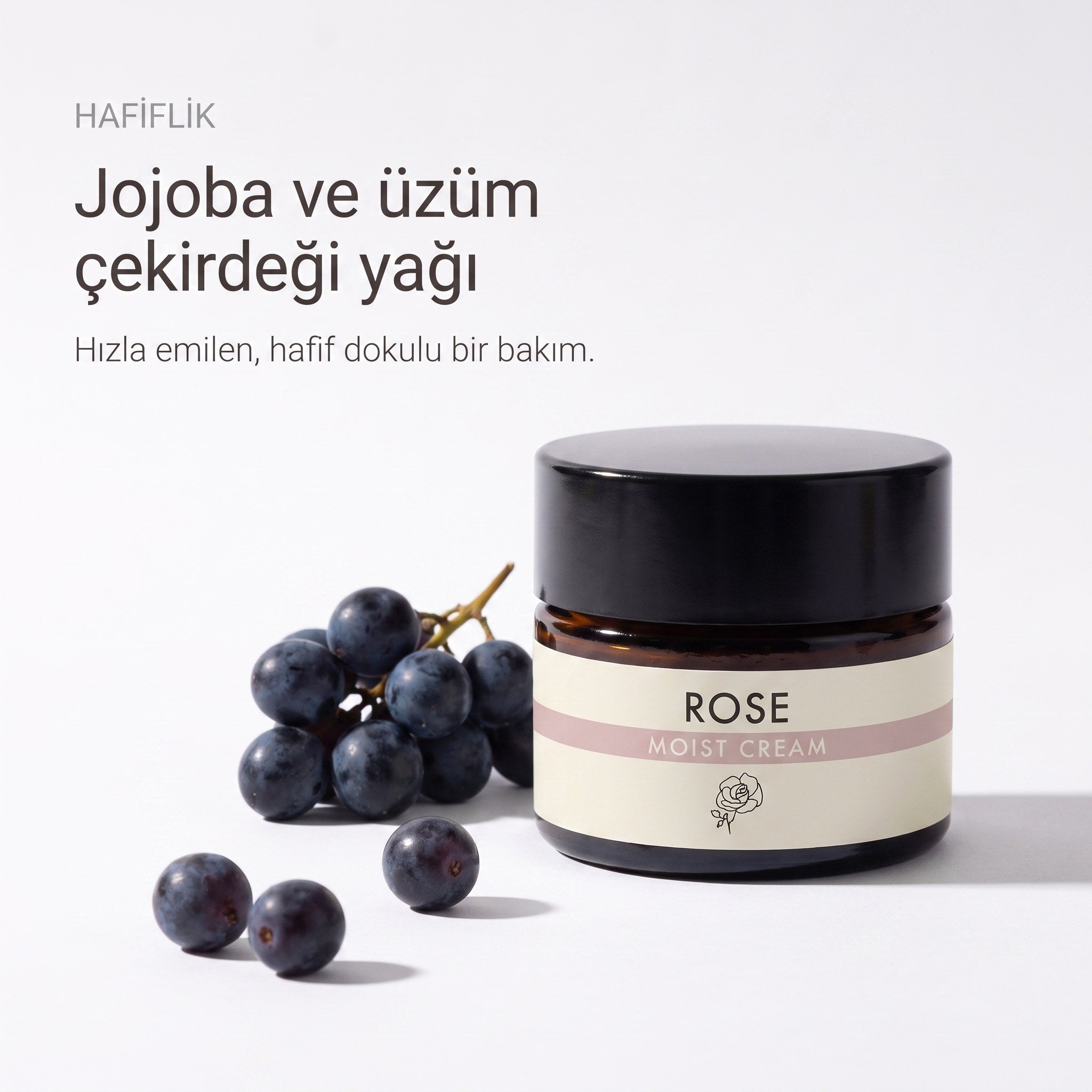 Gül Canlandırıcı Yüz Kremi 50 ml — jojoba ve üzüm çekirdeği yağıyla hafif bakım