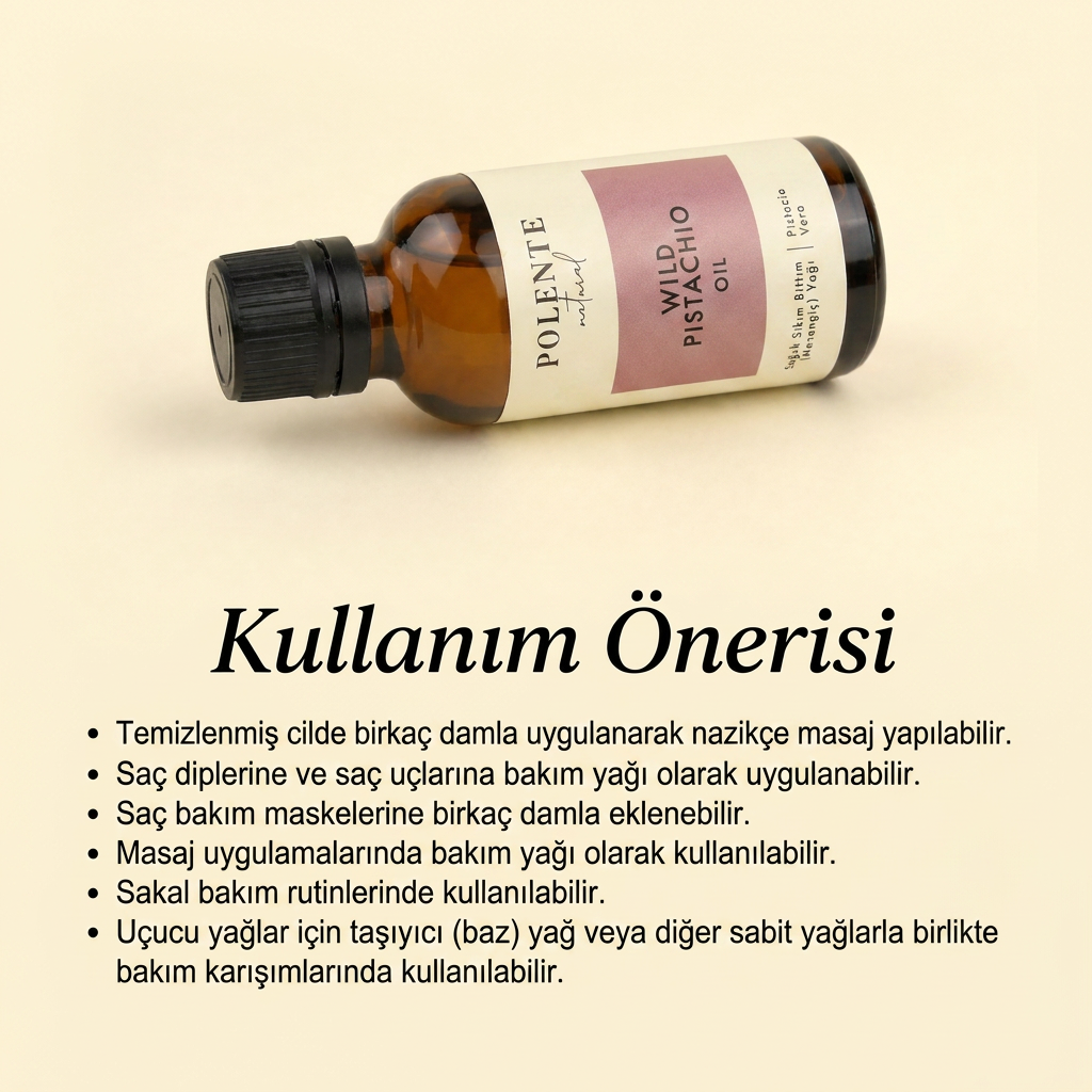 Bıttım (Menengiç) Yağı ambalaj arkası ve INCI etiketi — Polente Natural bitkisel bakım yağı serisi