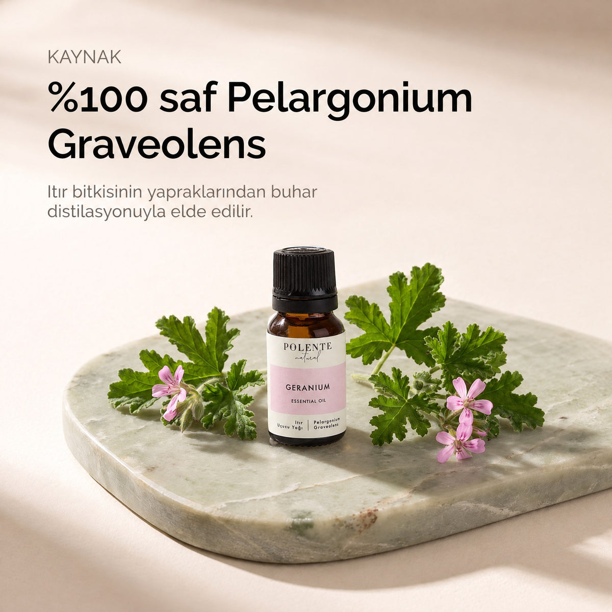 Itır Uçucu Yağı 10 ml — %100 saf Pelargonium Graveolens — yapraklardan buhar distilasyonu