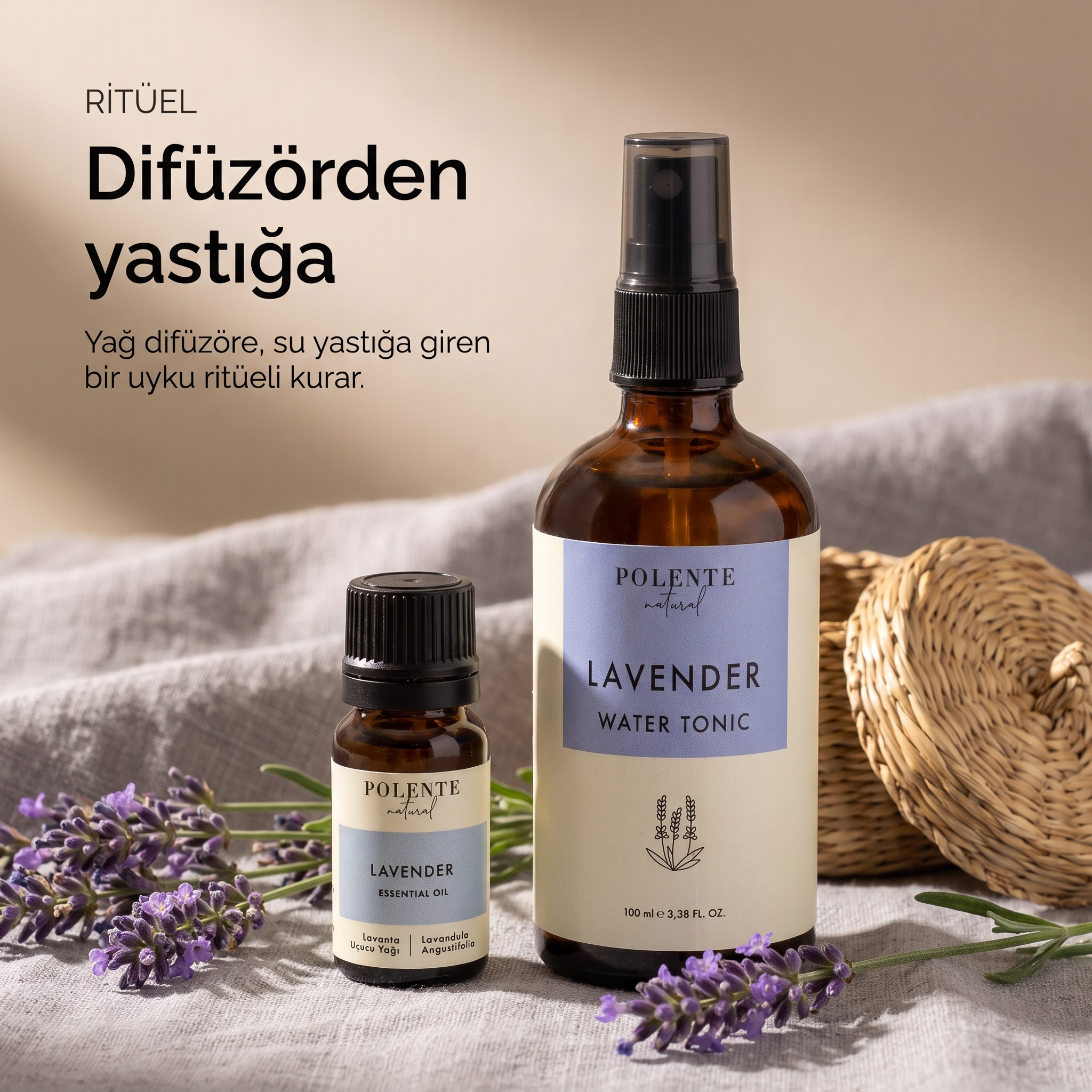 Lavanta Uçucu Yağı & Lavanta Suyu Seti — lavanta ritüeli, difüzörden toniğe günlük kullanım
