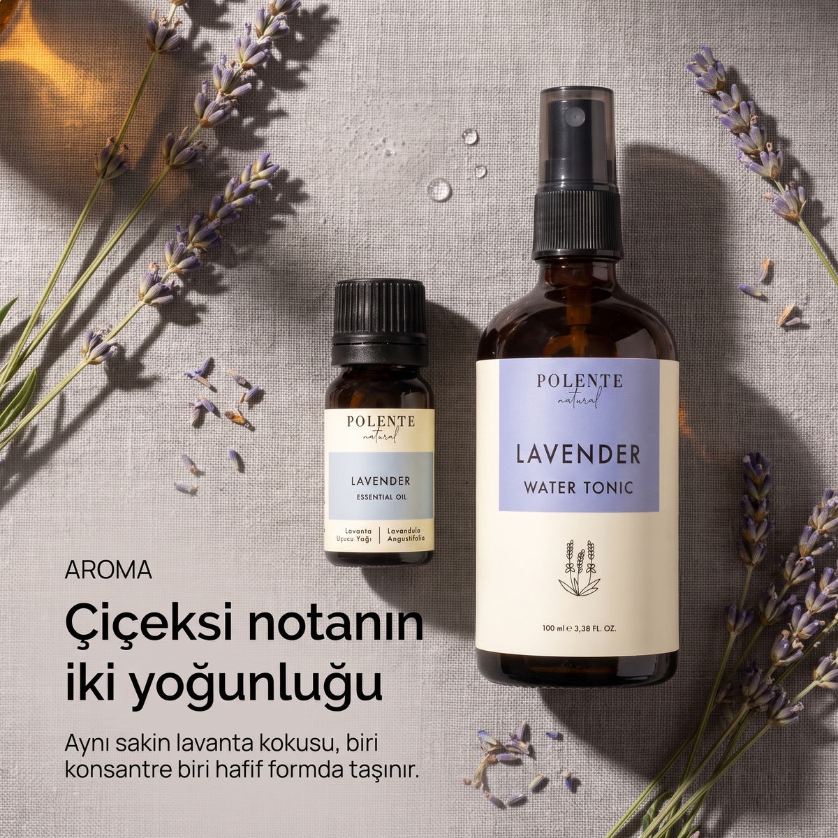 Lavanta Uçucu Yağı & Lavanta Suyu Seti — lavanta aromasının iki yoğunluğu, konsantre yağ ve hafif su