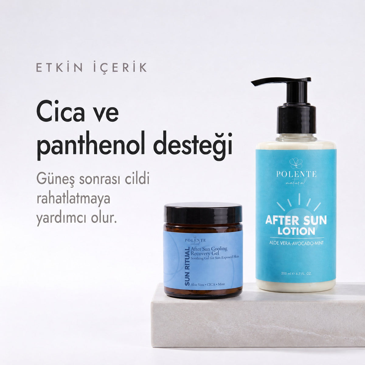 Güneş Kremli Bakım Seti 5 parça — cica ve panthenol desteği, güneş sonrası cildi rahatlatmaya yardımcı olur