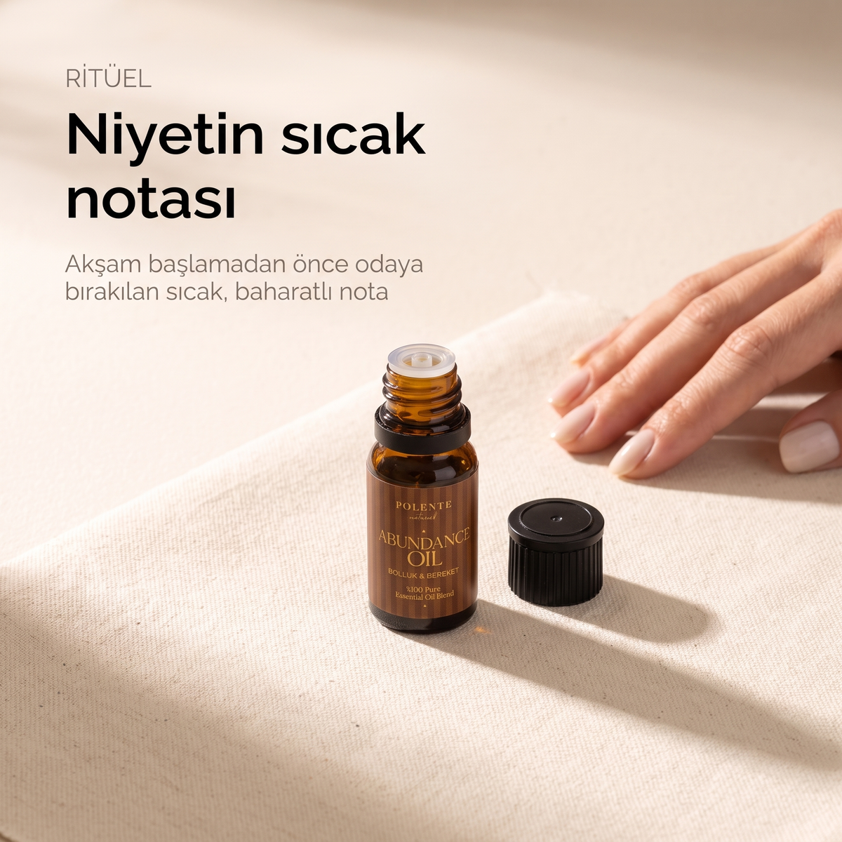 Bolluk & Bereket Uçucu Yağ Karışımı 10 ml — difüzöre üç damla, akşam ritüeli konsept görseli