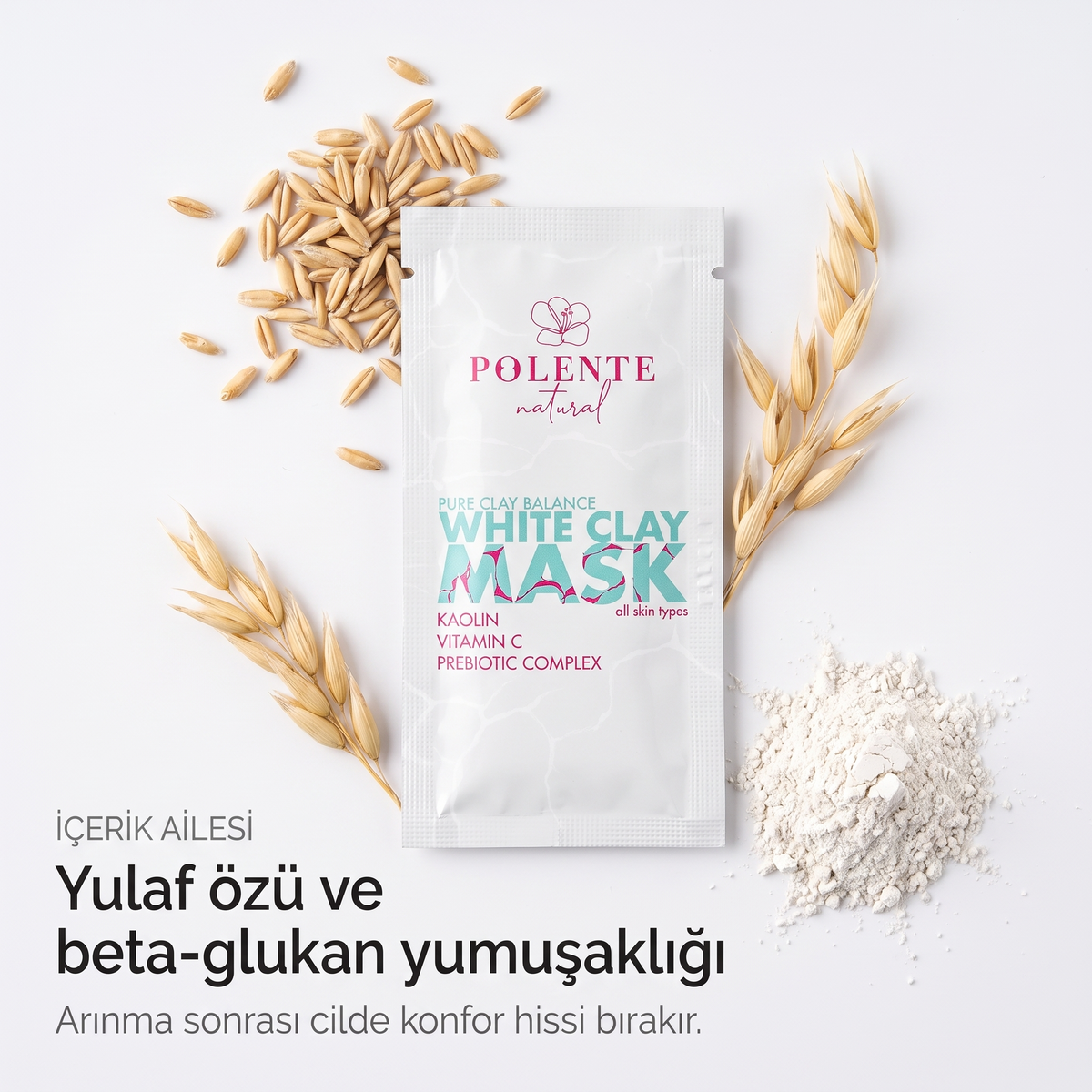 Prebiyotik İçeren Dengeleyici Beyaz Kil Maskesi 8x8 ml — Yulaf özü ve beta-glukan içerik ailesi