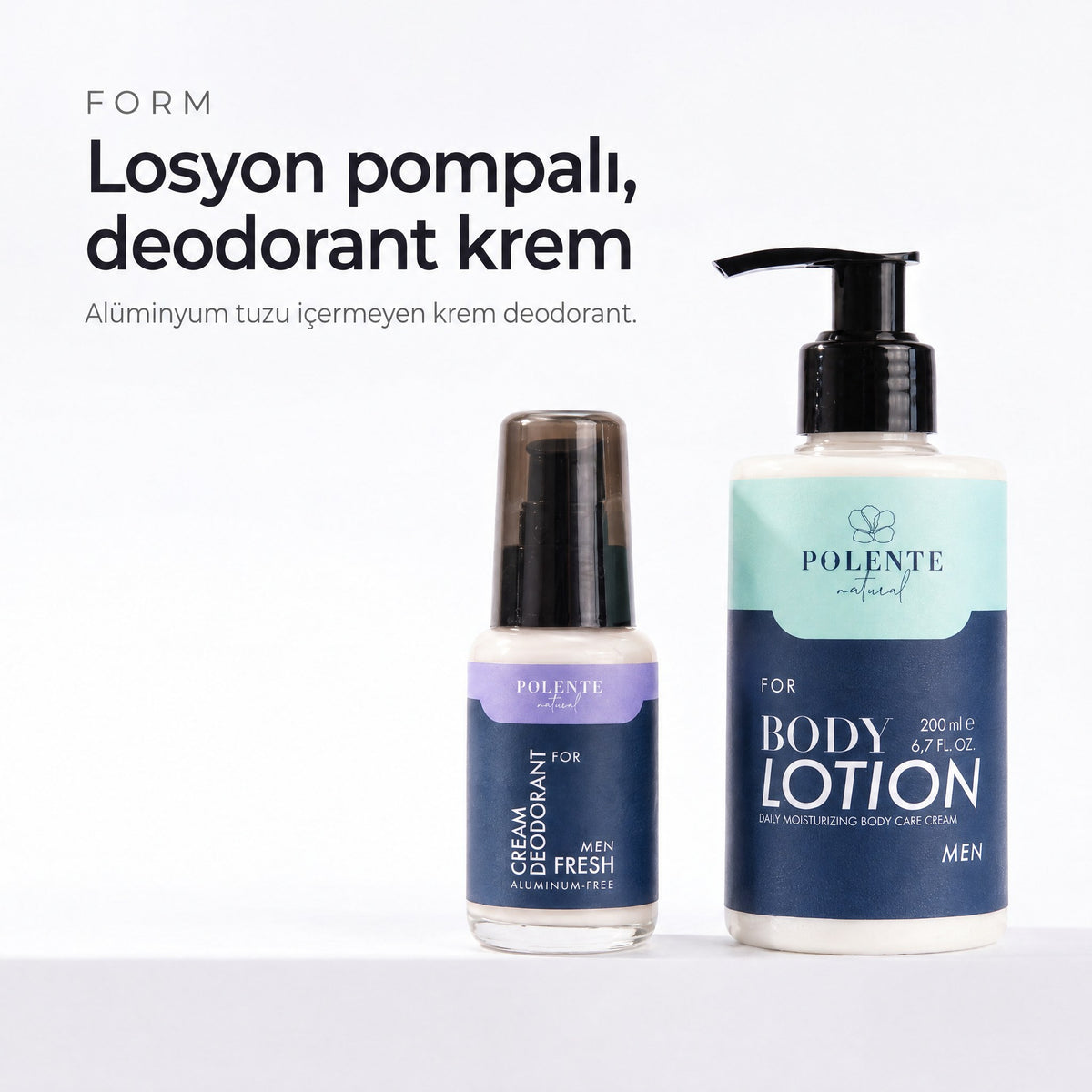 Men Vücut Bakım Seti formları — pompalı losyon ve alüminyum tuzu içermeyen krem deodorant
