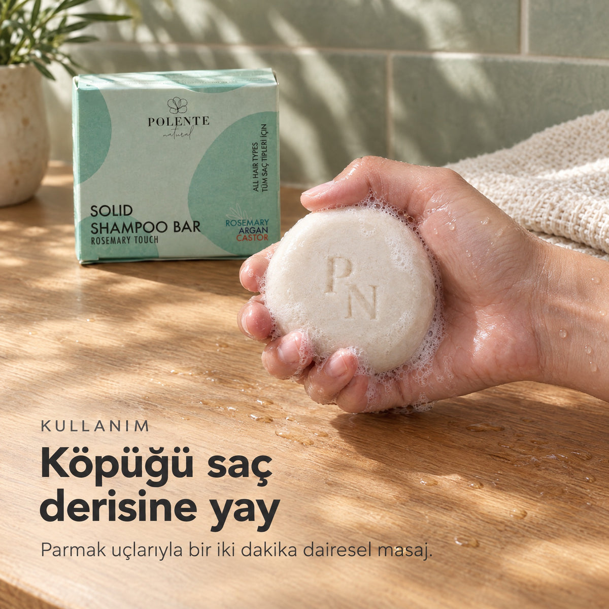 Biberiyeli Güçlendirici Katı Şampuan — Köpüğü saç derisine yay