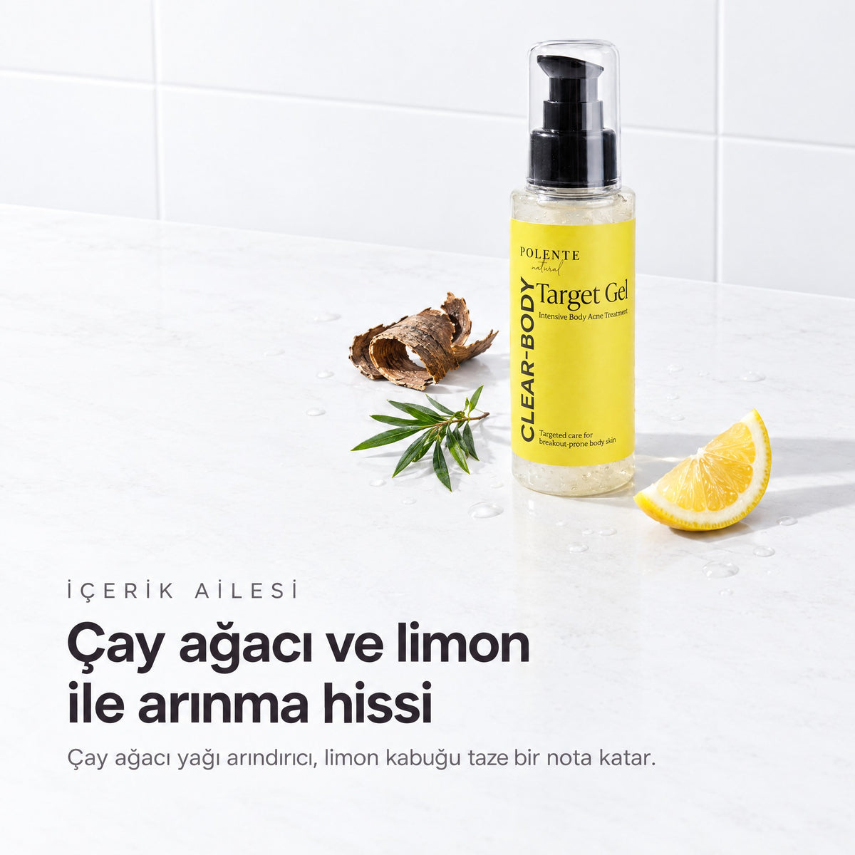 Clear-Body Vücut Akne Bakım Jeli 100 ml — çay ağacı ve limon ile arınma hissi