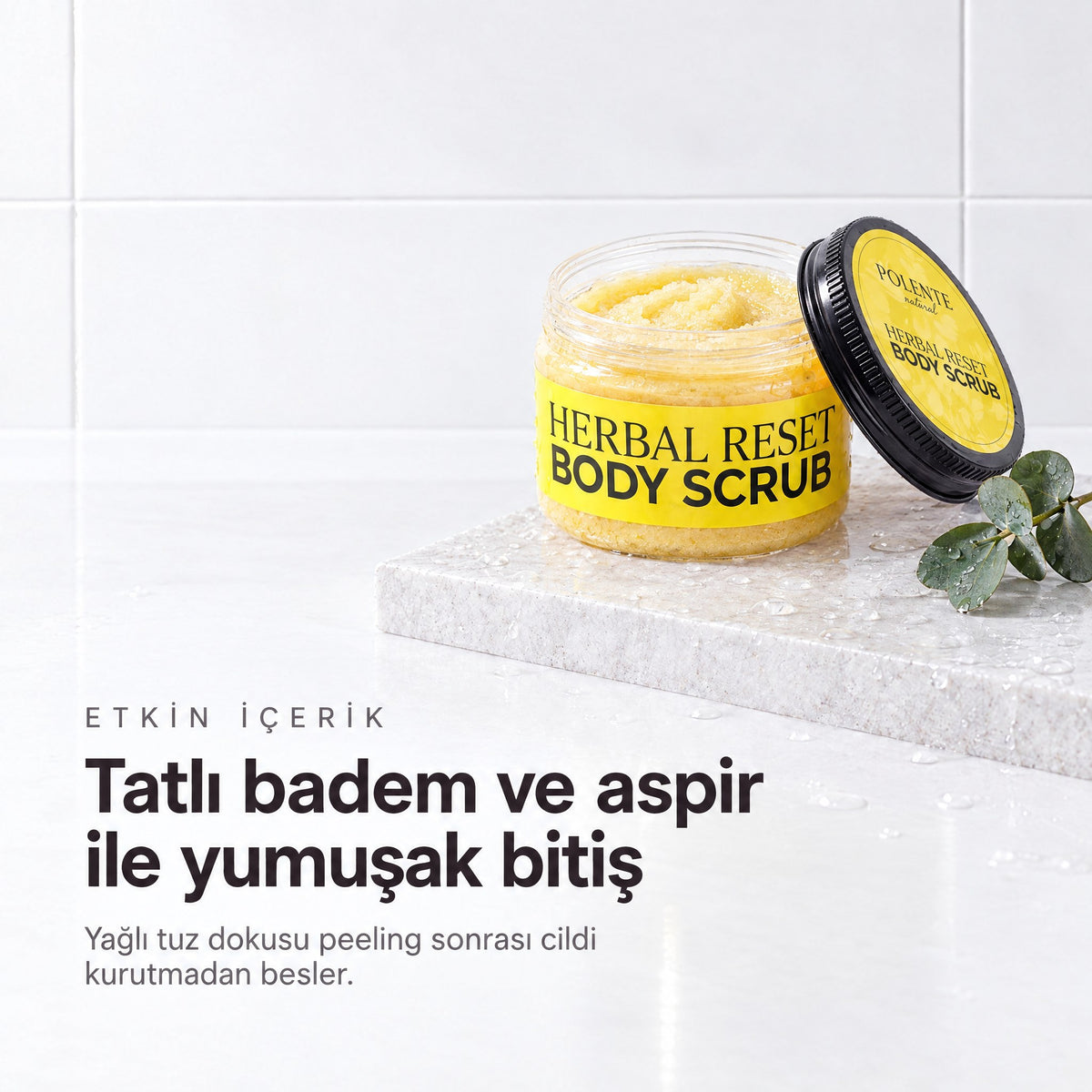 Herbal Reset Vücut Peelingi 250 ml — tatlı badem ve aspir ile yumuşak bitiş
