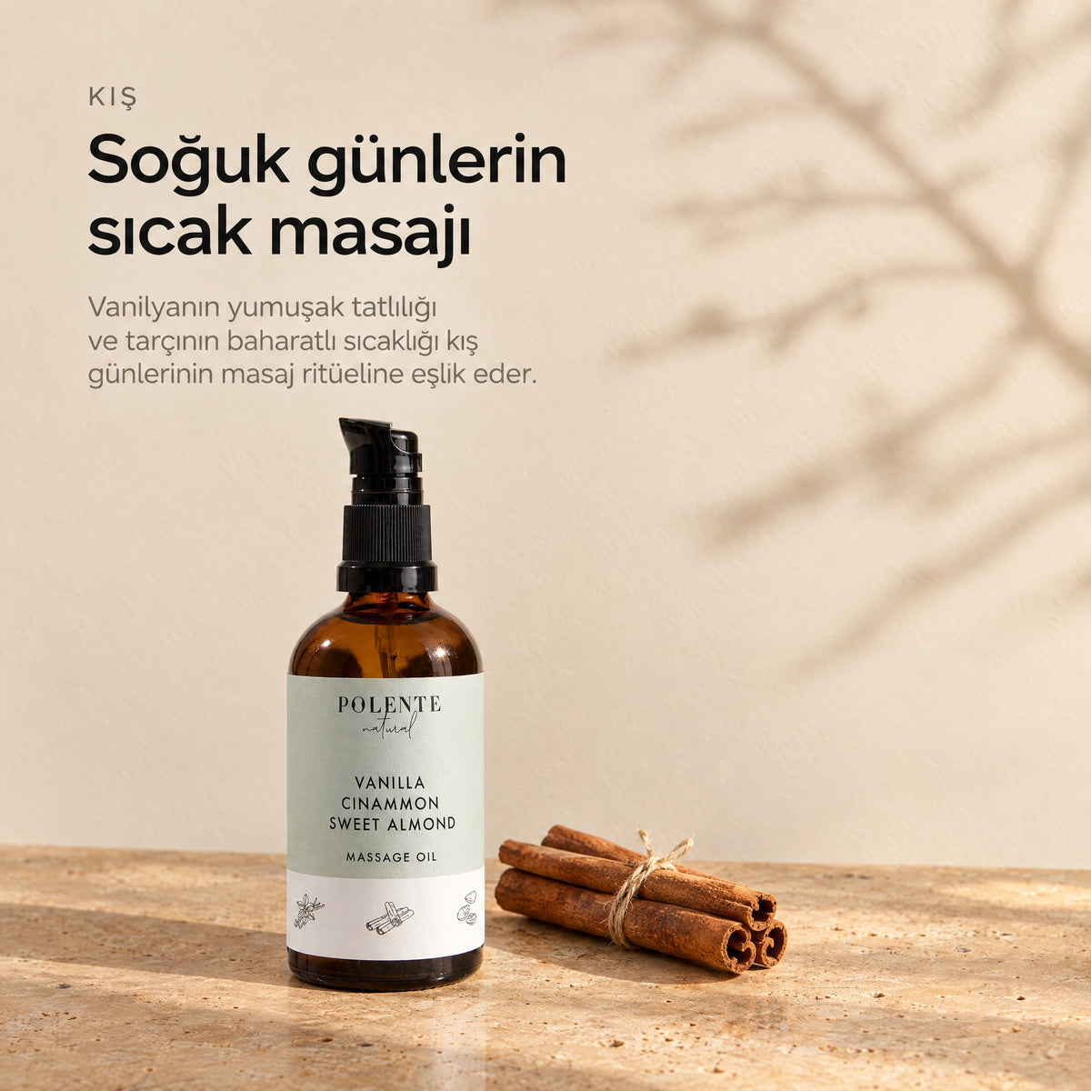 Tarçın & Vanilya Enerji Verici Masaj Yağı 100 ml — soğuk günlerin sıcak masajı