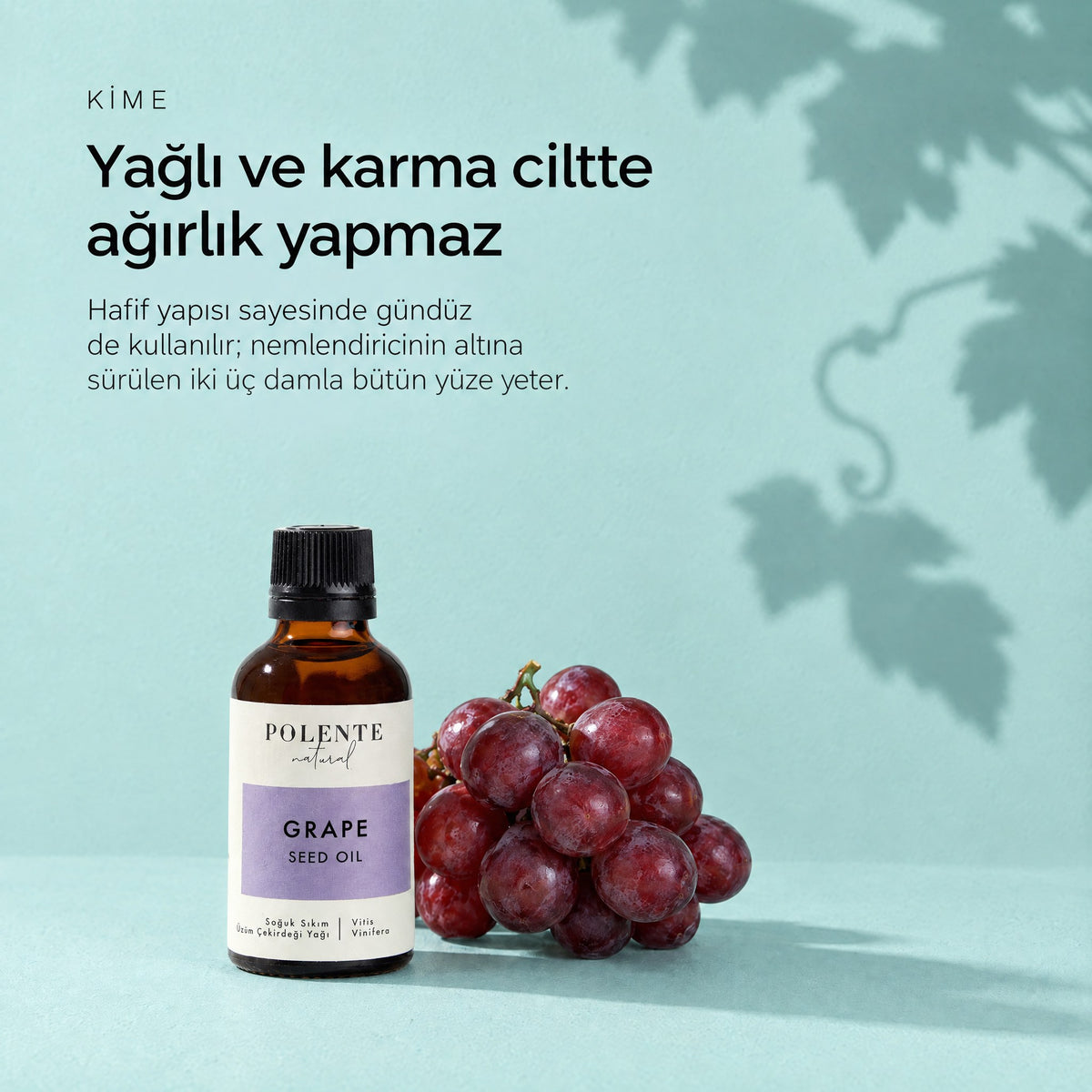 Üzüm Çekirdeği Yağı 50 ml — yağlı ve karma ciltte ağırlık yapmaz