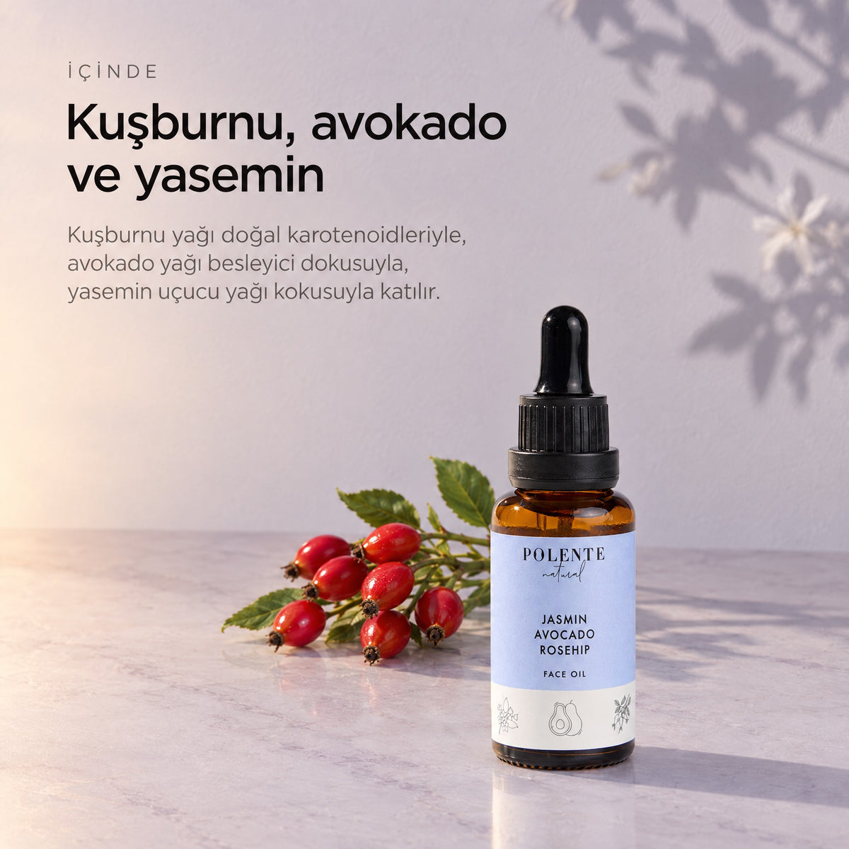 Yasemin & Kuşburnu Eşitleyici Yüz Yağı 30 ml — kuşburnu, avokado ve yasemin