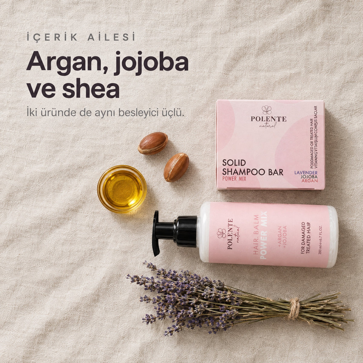 Yıpranmış Saçlar İçin Bakım Seti — İçerik ailesi: argan, jojoba ve shea