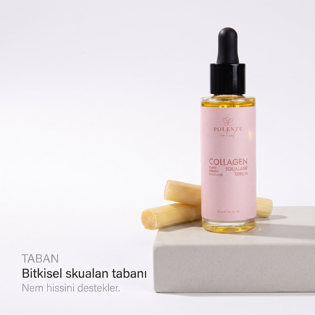 Collagen & Squalane Serum 30 ml — bitkisel skualan tabanı, nem hissini destekler