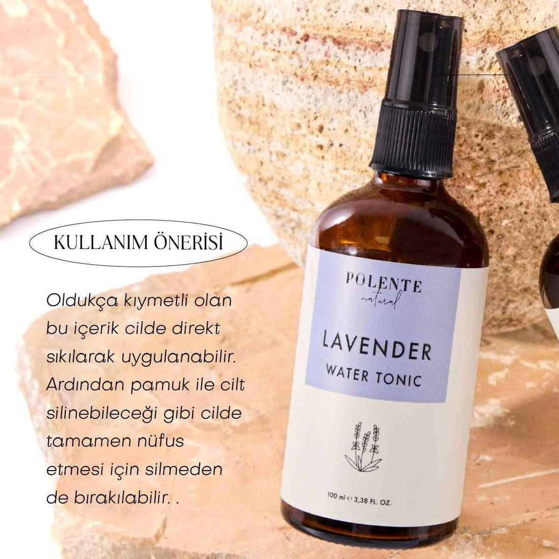 Lavanta Suyu şişe ve etiket detayı — yatıştırıcı yüz toniği ve yastık spreyi