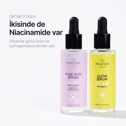 Akne &amp; Leke Kampanyalı Serum Seti — ikisinde de Niacinamide var