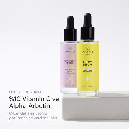 Akne &amp; Leke Kampanyalı Serum Seti — %10 Vitamin C ve Alpha-Arbutin