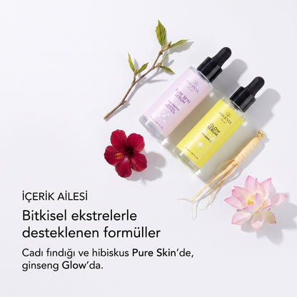 Akne &amp; Leke Kampanyalı Serum Seti — cadı fındığı, hibiskus ve ginseng içerik ailesi