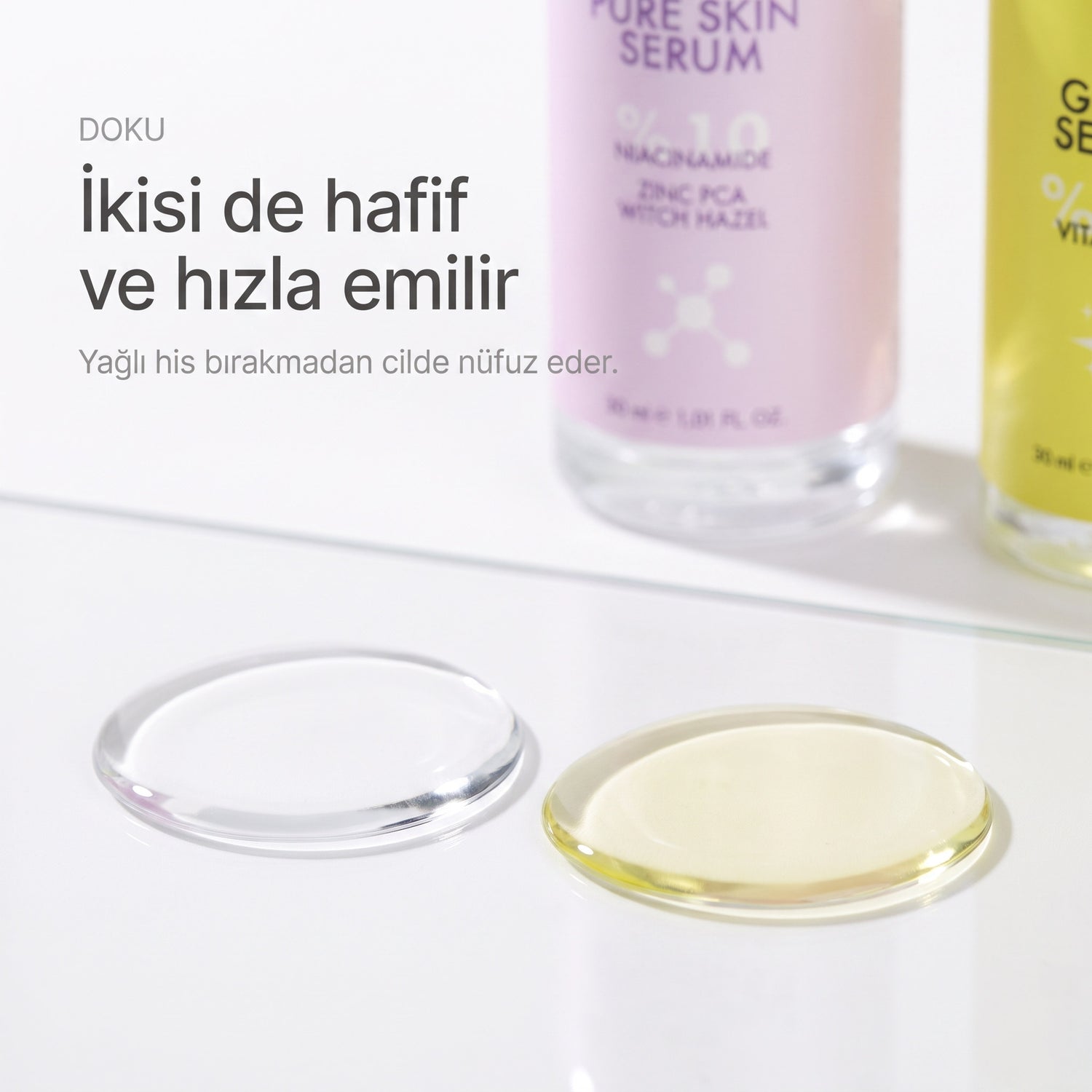 Akne &amp; Leke Kampanyalı Serum Seti — iki serumun hafif ve hızla emilen dokusu