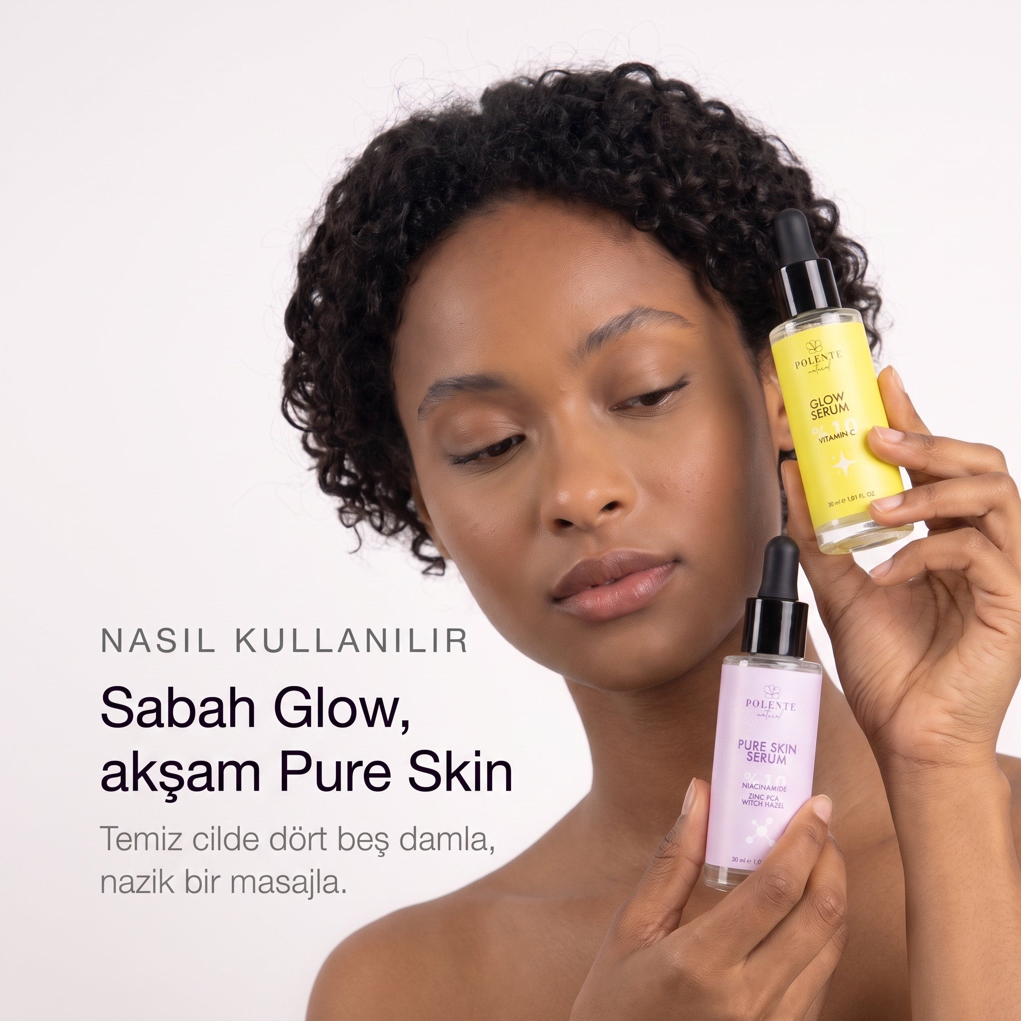 Akne &amp; Leke Kampanyalı Serum Seti — sabah Glow, akşam Pure Skin rutini