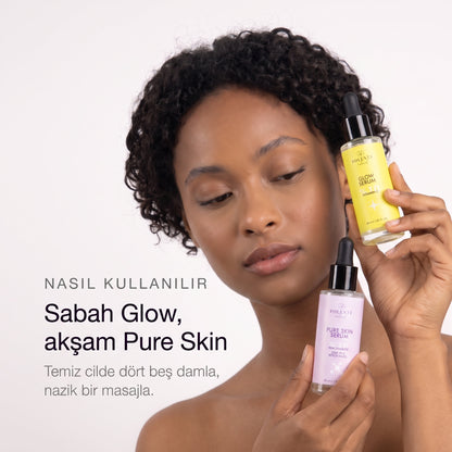 Akne &amp; Leke Kampanyalı Serum Seti — sabah Glow, akşam Pure Skin rutini