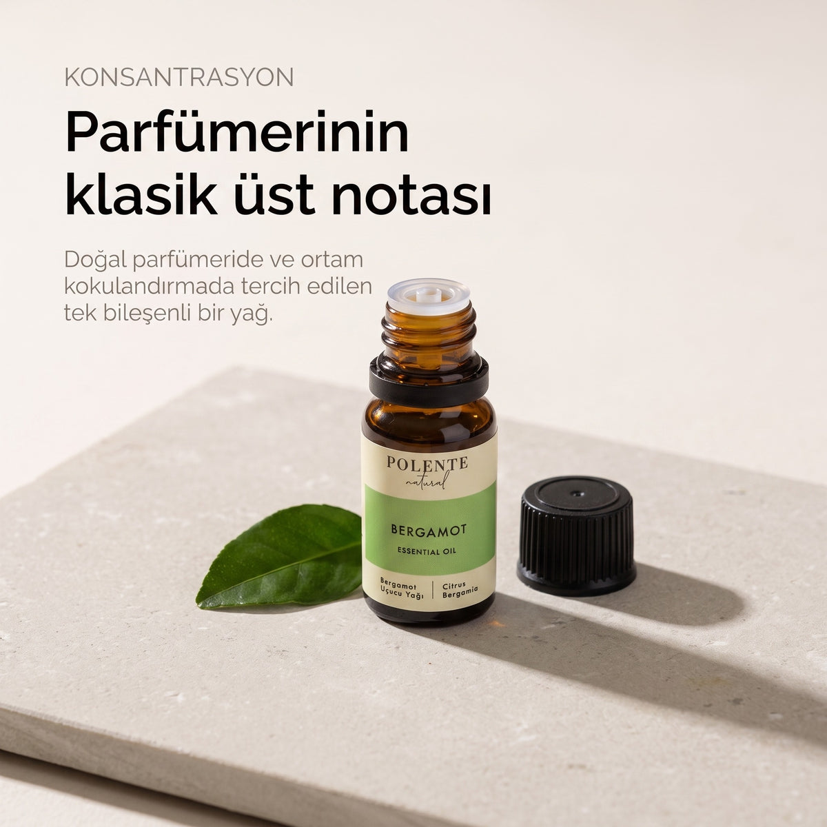 Bergamot Uçucu Yağı — parfümerinin klasik üst notası; tek bileşenli, seyreltilmemiş