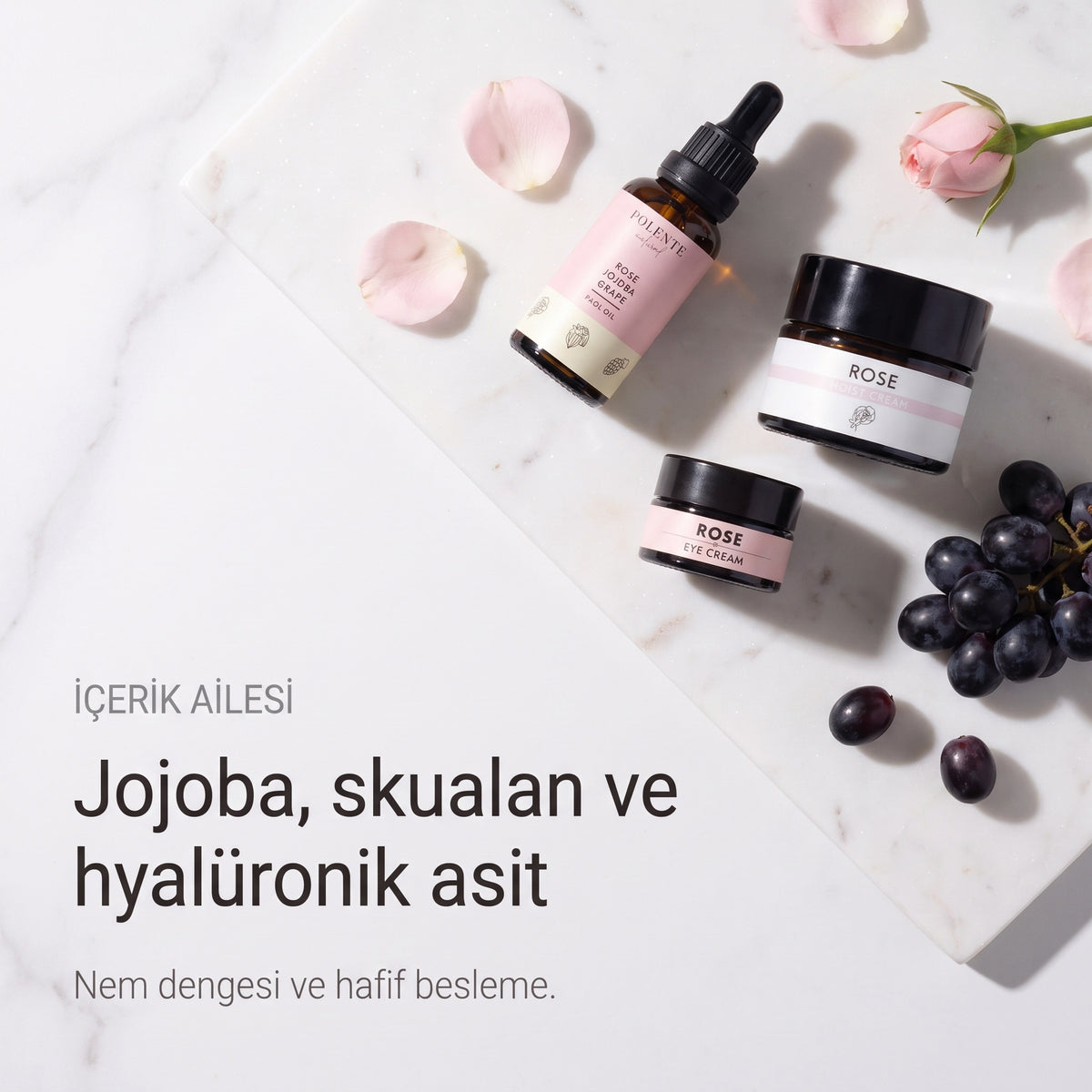 Gül Canlandırıcı Cilt Bakım Serisi — jojoba, skualan ve hyalüronik asit