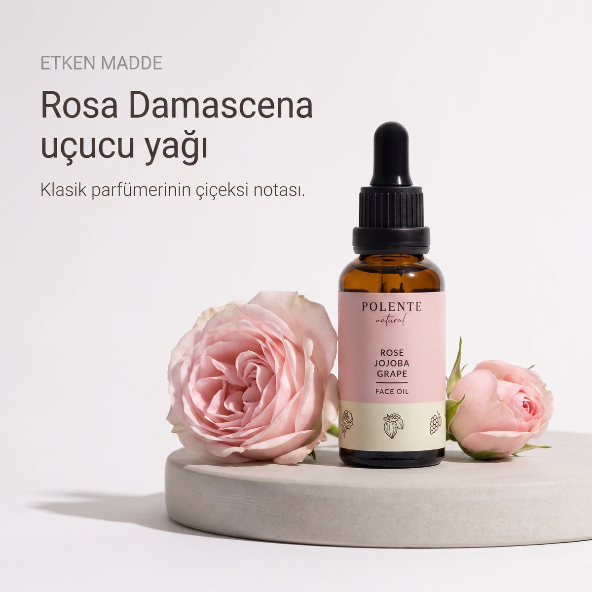 Gül &amp; Jojoba Yüz Yağı 30 ml — Rosa Damascena uçucu yağı, klasik çiçeksi nota