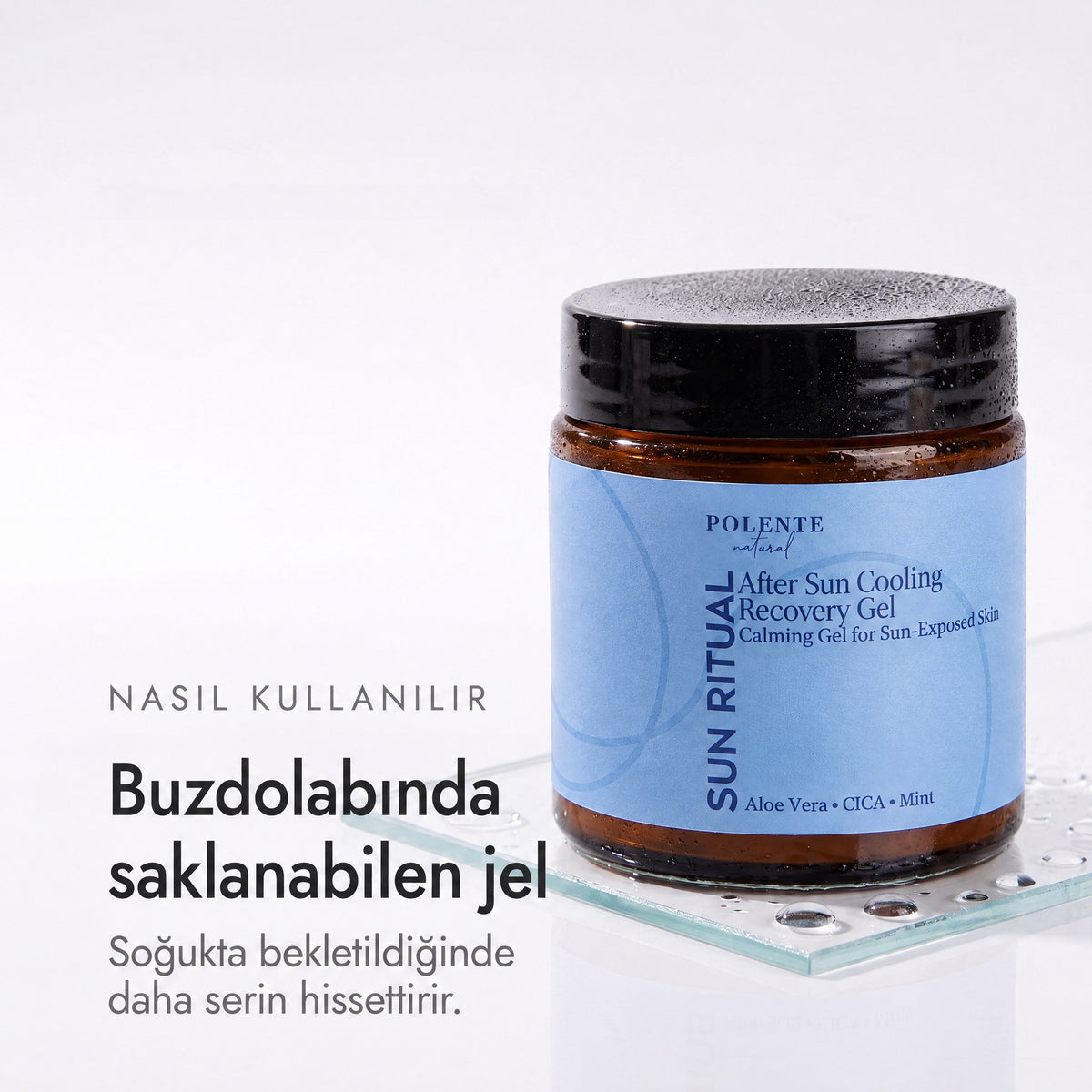 After Sun Cooling &amp; Recovery Gel 100 ml — buzdolabında saklanabilen jel, soğukta bekletildiğinde daha serin hissettirir