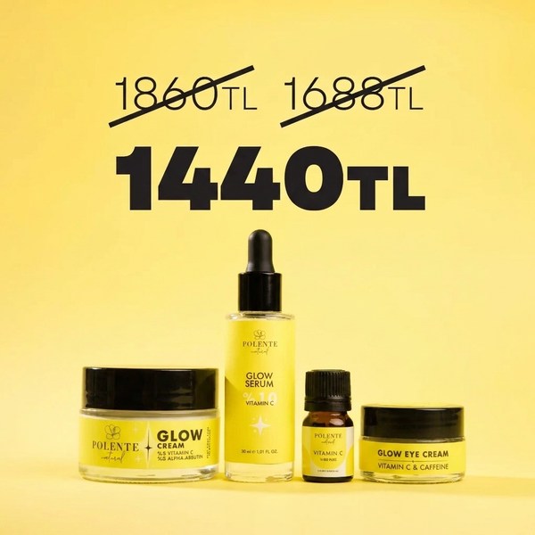 Glow Serisi Bakım Seti — Glow Serum, Cream ve Eye Cream Vitamin C temelli 3'lü set kutu