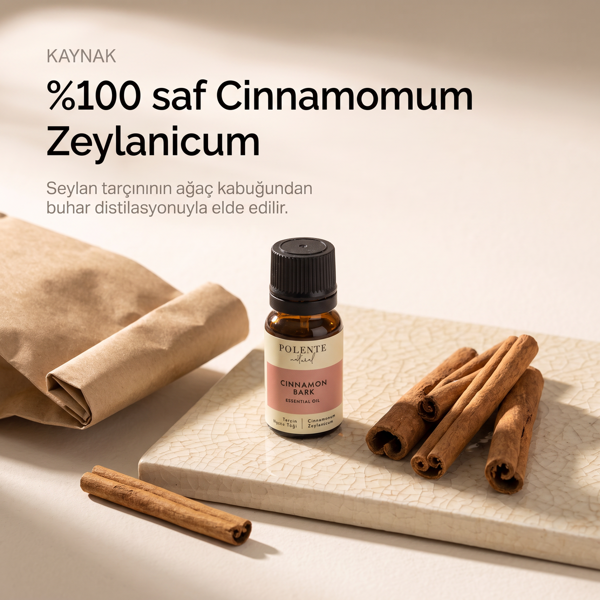 Tarçın Uçucu Yağı 10 ml — %100 saf Cinnamomum Zeylanicum — ağaç kabuğundan buhar distilasyonu
