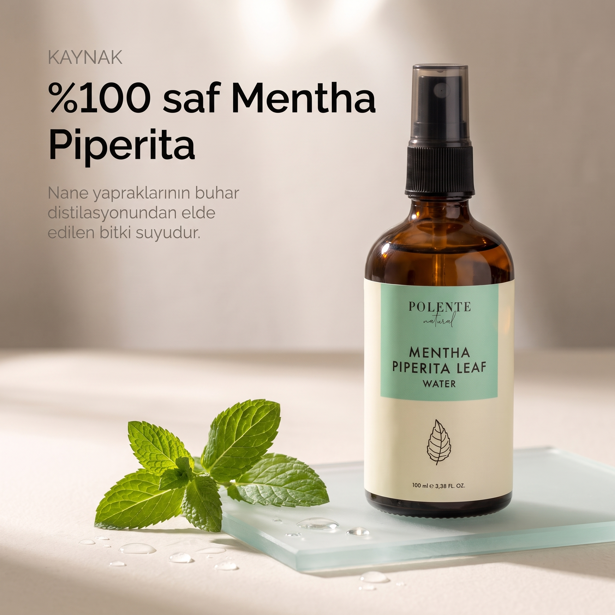 Nane Suyu %100 saf hidrosol 100 ml — Mentha Piperita kaynağı: taze nane dallarıyla