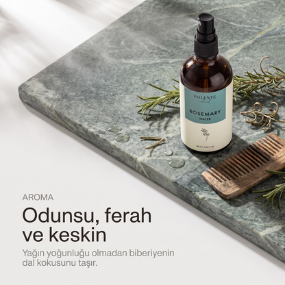 Biberiye Suyu %100 saf hidrosol 100 ml — odunsu, ferah ve keskin aroma, taş yüzeyde natürmort