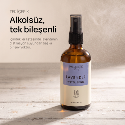 Lavanta Suyu %100 saf hidrosol 100 ml — alkolsüz, tek bileşenli: şişe yalnız, havada ince su buğusu