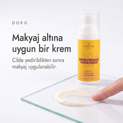 50+ SPF Brightening Sunscreen 50 ml — makyaj altına uygun hafif krem dokusu