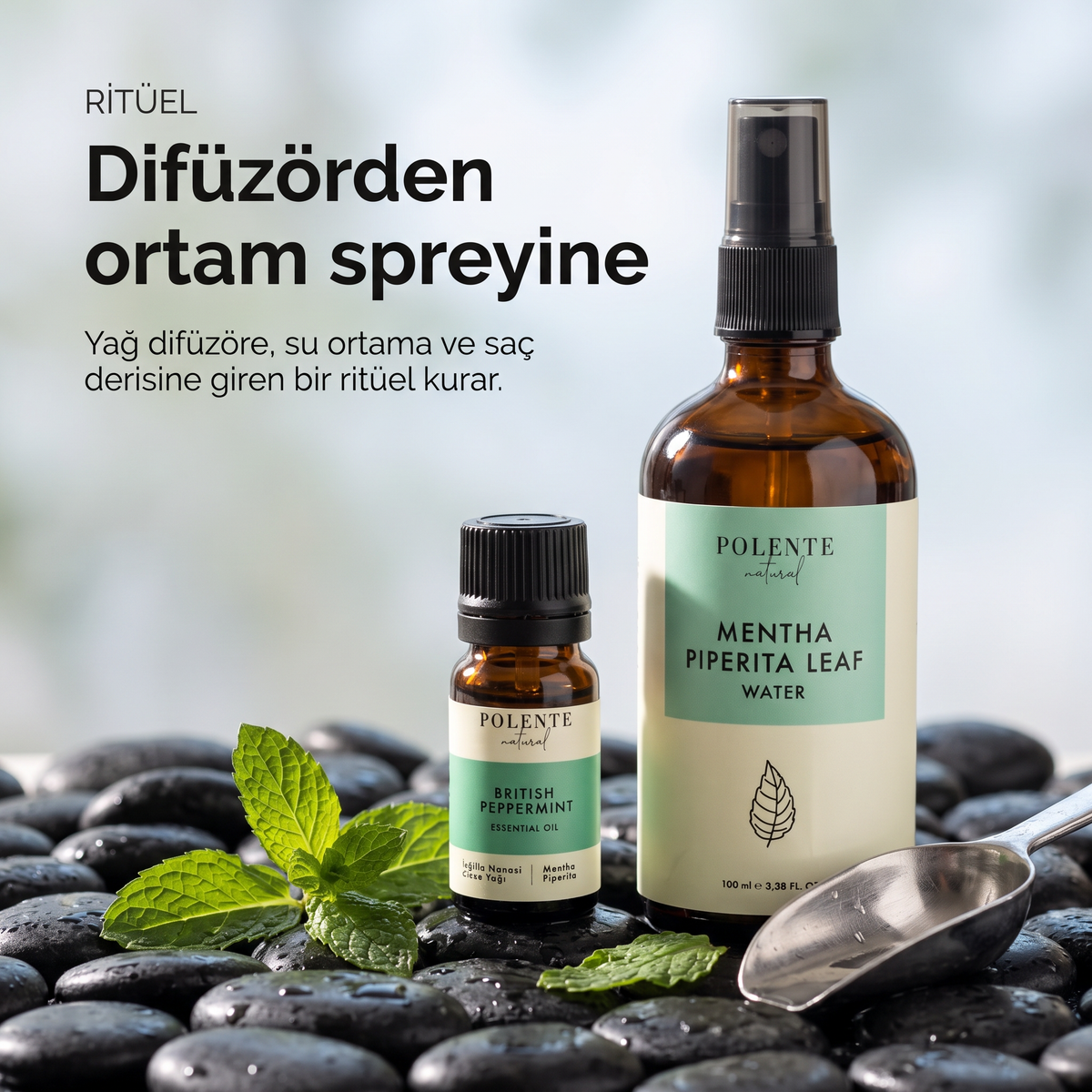 Nane Uçucu Yağı &amp; Nane Suyu Seti — nane ritüeli, difüzörden toniğe günlük kullanım