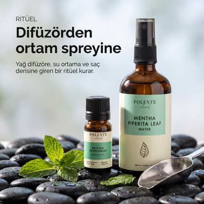 Nane Uçucu Yağı &amp; Nane Suyu Seti — nane ritüeli, difüzörden toniğe günlük kullanım