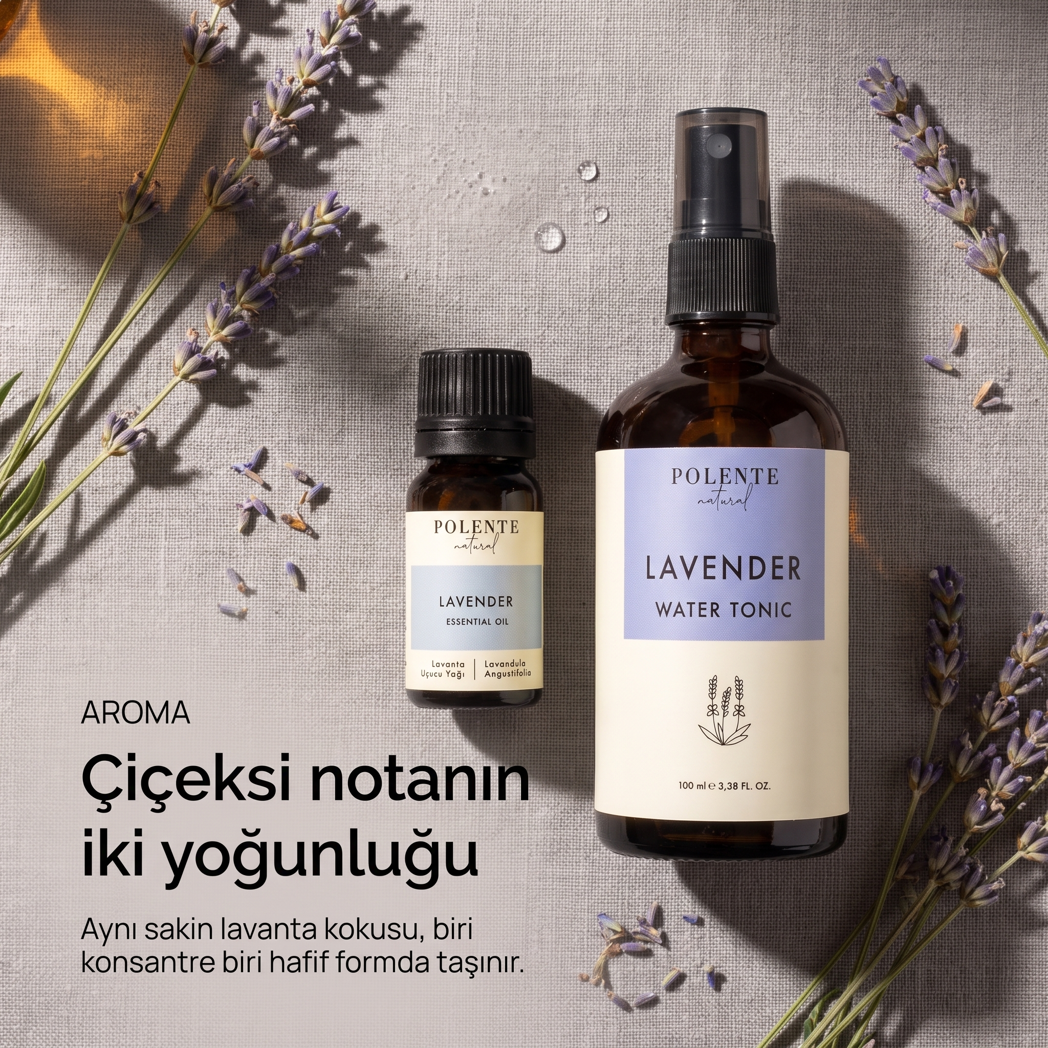 Lavanta Uçucu Yağı &amp; Lavanta Suyu Seti — lavanta aromasının iki yoğunluğu, konsantre yağ ve hafif su