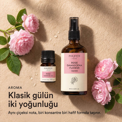 Gül Uçucu Yağı &amp; Gül Suyu Seti — Isparta gülü aromasının iki yoğunluğu, konsantre yağ ve hafif su