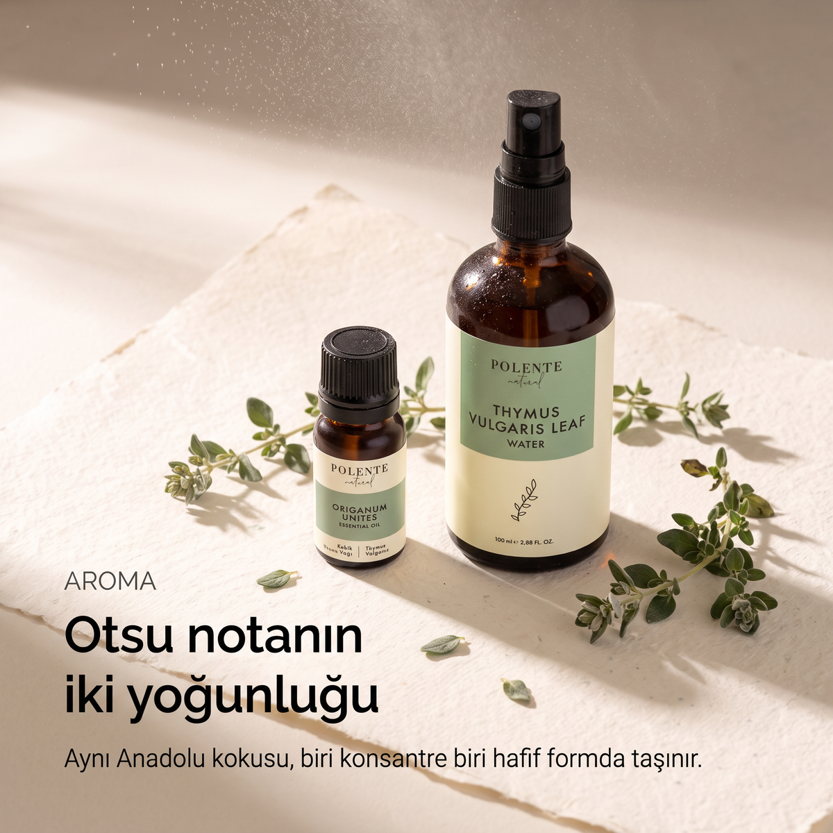 Kekik Uçucu Yağı &amp; Kekik Suyu Seti — kekik aromasının iki yoğunluğu, konsantre yağ ve hafif su