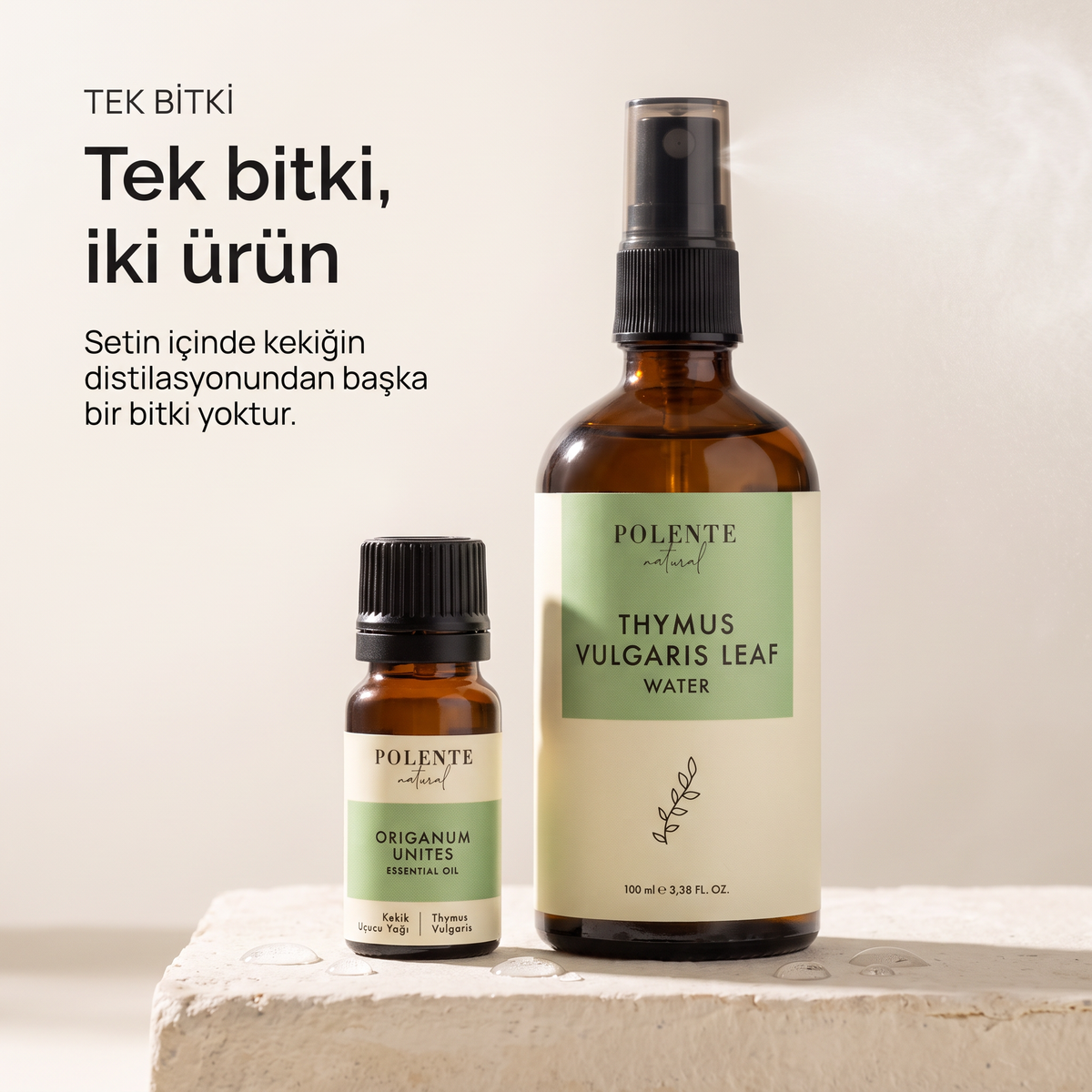 Kekik Uçucu Yağı &amp; Kekik Suyu Seti — tek bitki iki ürün, kekik uçucu yağı ve suyu bir arada