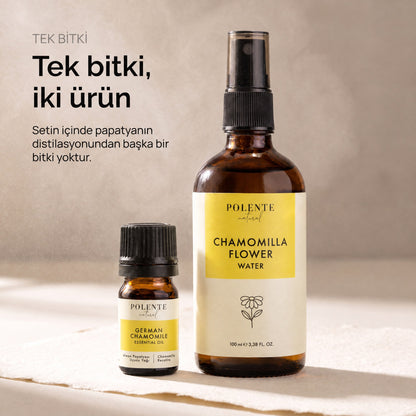 Papatya Uçucu Yağı &amp; Papatya Suyu Seti — tek bitki iki ürün, Alman papatyası uçucu yağı ve suyu bir arada
