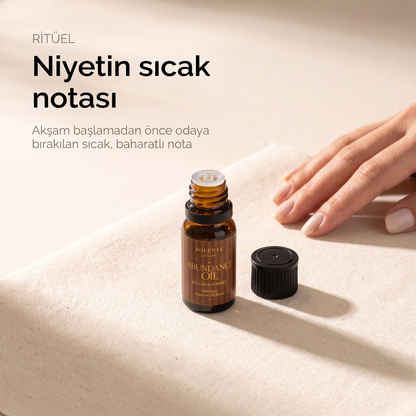 Bolluk &amp; Bereket Uçucu Yağ Karışımı 10 ml — difüzöre üç damla, akşam ritüeli konsept görseli