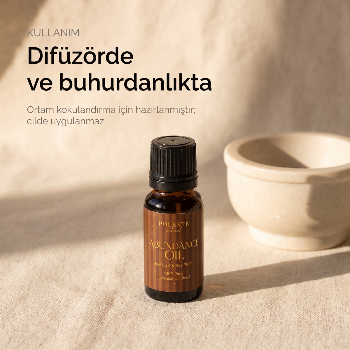 Bolluk &amp; Bereket Karışımı kullanımı — difüzör ve buhurdanlıkla ortam kokulandırma, cilde uygulanmaz