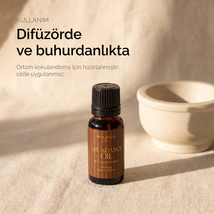 Bolluk &amp; Bereket Karışımı kullanımı — difüzör ve buhurdanlıkla ortam kokulandırma, cilde uygulanmaz
