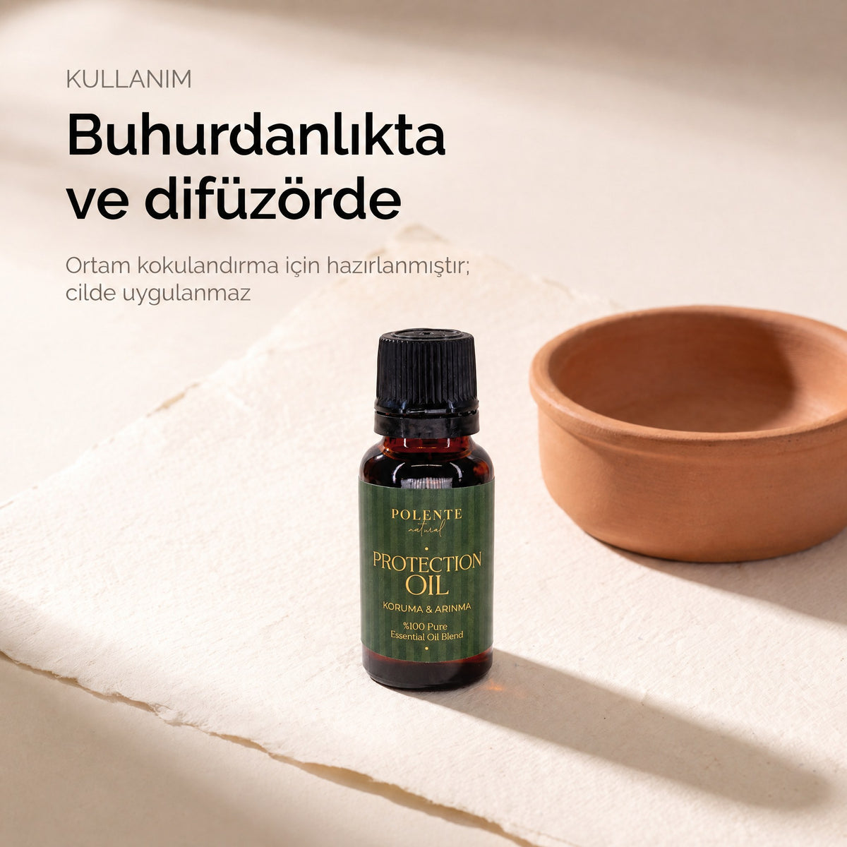 Koruma &amp; Arınma Karışımı kullanımı — buhurdanlık ve difüzörle ortam kokulandırma, cilde uygulanmaz